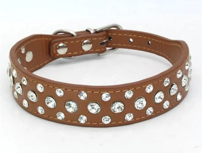 Pet collars for small dogs, pet collars, rhinestone PU collars for cats and dogs, adjustable to prevent pets from being lost