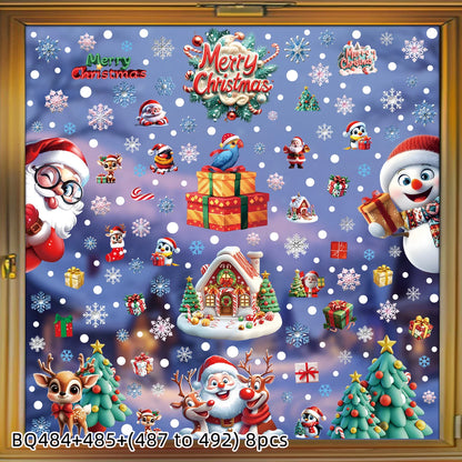 2025 Christmas Static Window Clings - Gingerbread Man Snowman Snowflake & Santa Claus Decals for Xmas Holiday Party Decorations