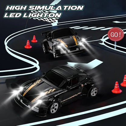 4WD Remote Control Desktop Car for Adults Kids 1/64 or 1/43 Mini Drift Racing High Speed RC Car with LED Lights Hobby Gift