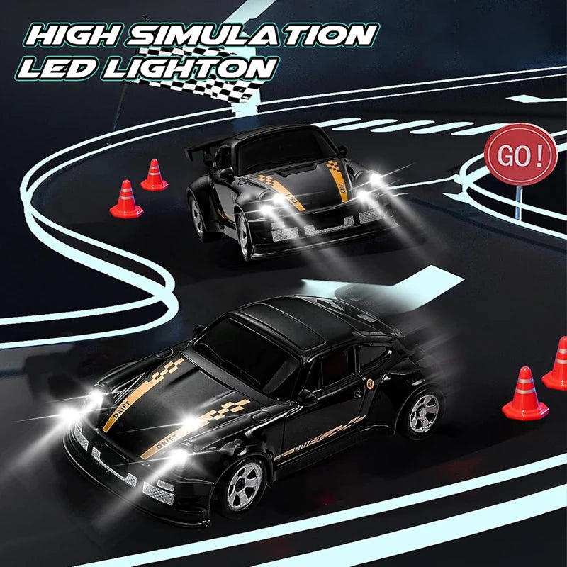 4WD Remote Control Desktop Car for Adults Kids 1/64 or 1/43 Mini Drift Racing High Speed RC Car with LED Lights Hobby Gift