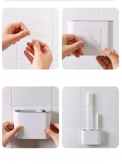 Silicone Toilet Brush Set Flat Head Flexible Wall Mounted Bowl Cleaner with Brush Holder for Bathroom WC