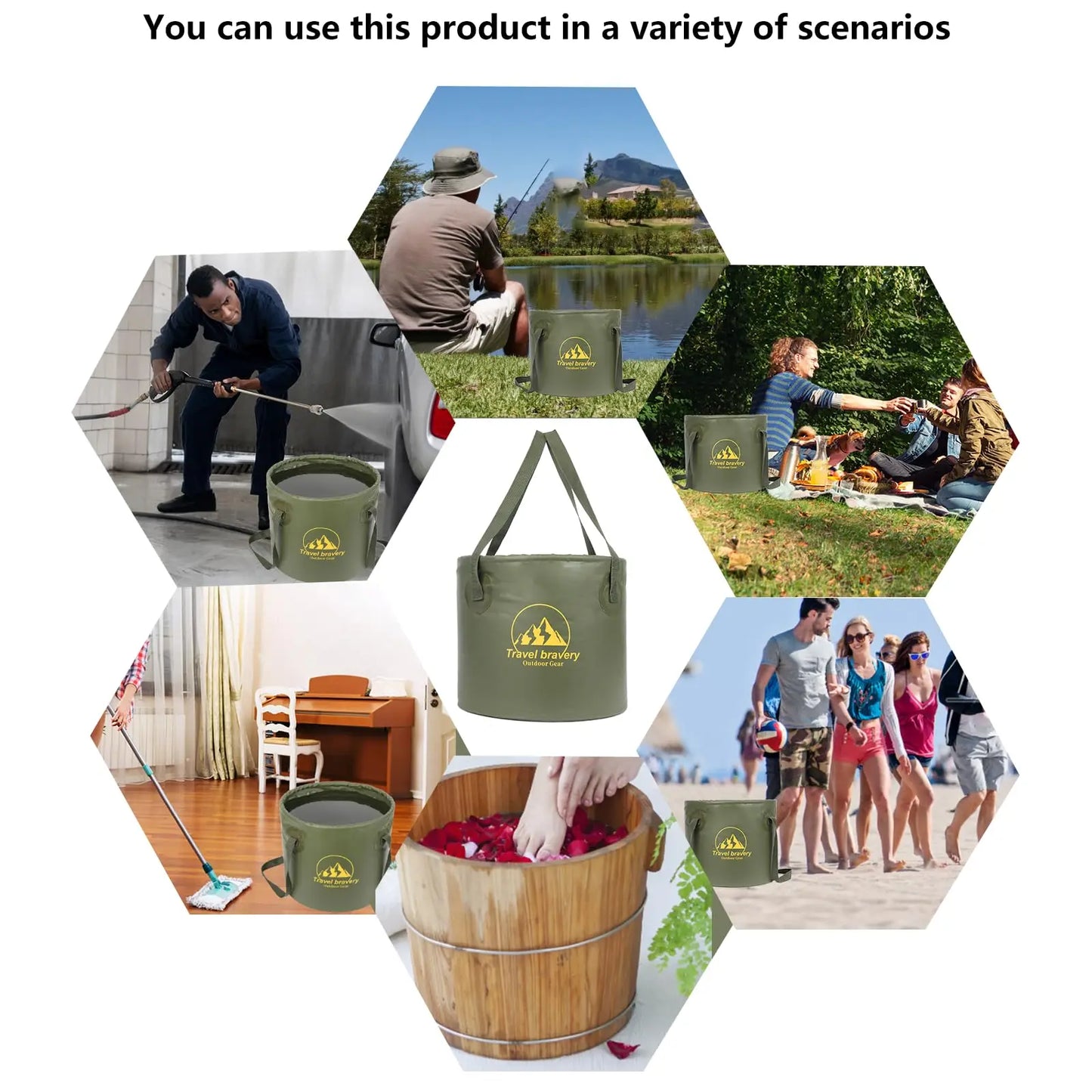 Outdoor Portable Folding Bucket, Picnic, Fishing Bucket, Camping, Water-filled Vegetables And Fruits (ForestGreen, 10L,5L)