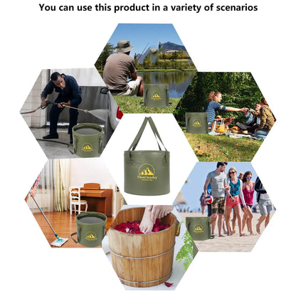 Outdoor Portable Folding Bucket, Picnic, Fishing Bucket, Camping, Water-filled Vegetables And Fruits (ForestGreen, 10L,5L)