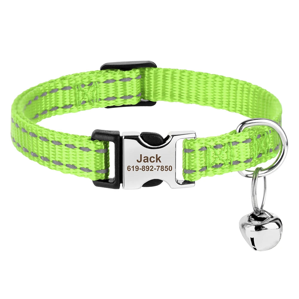 Personalized Printed Cat Collar Adjustable Kitten Puppy Collars With Free Engraved ID Nameplate Bell Anti-lost Cats Collars