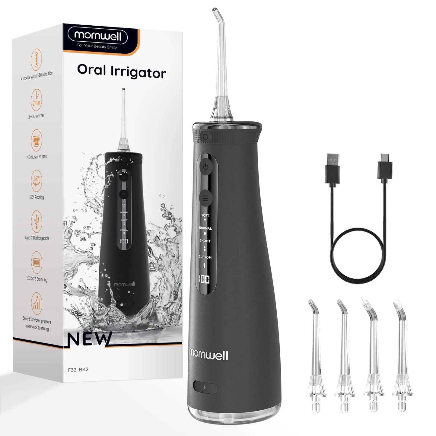 Mornwell 5032 Water Floss Sonic Water Flosser 270ML Tank Oral Teeth Whitening Home Appliance Teeth Cleaner Oral Water Jet