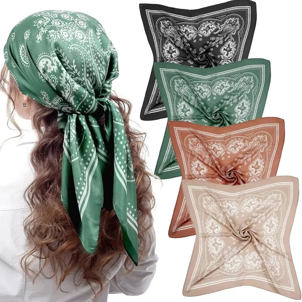 Luxury Brand Silk Square Paisley Scarf Women Satin Neck Hair Tie Band Soft Bandana Neckerchife 2025 Hijab Head Female Foulard