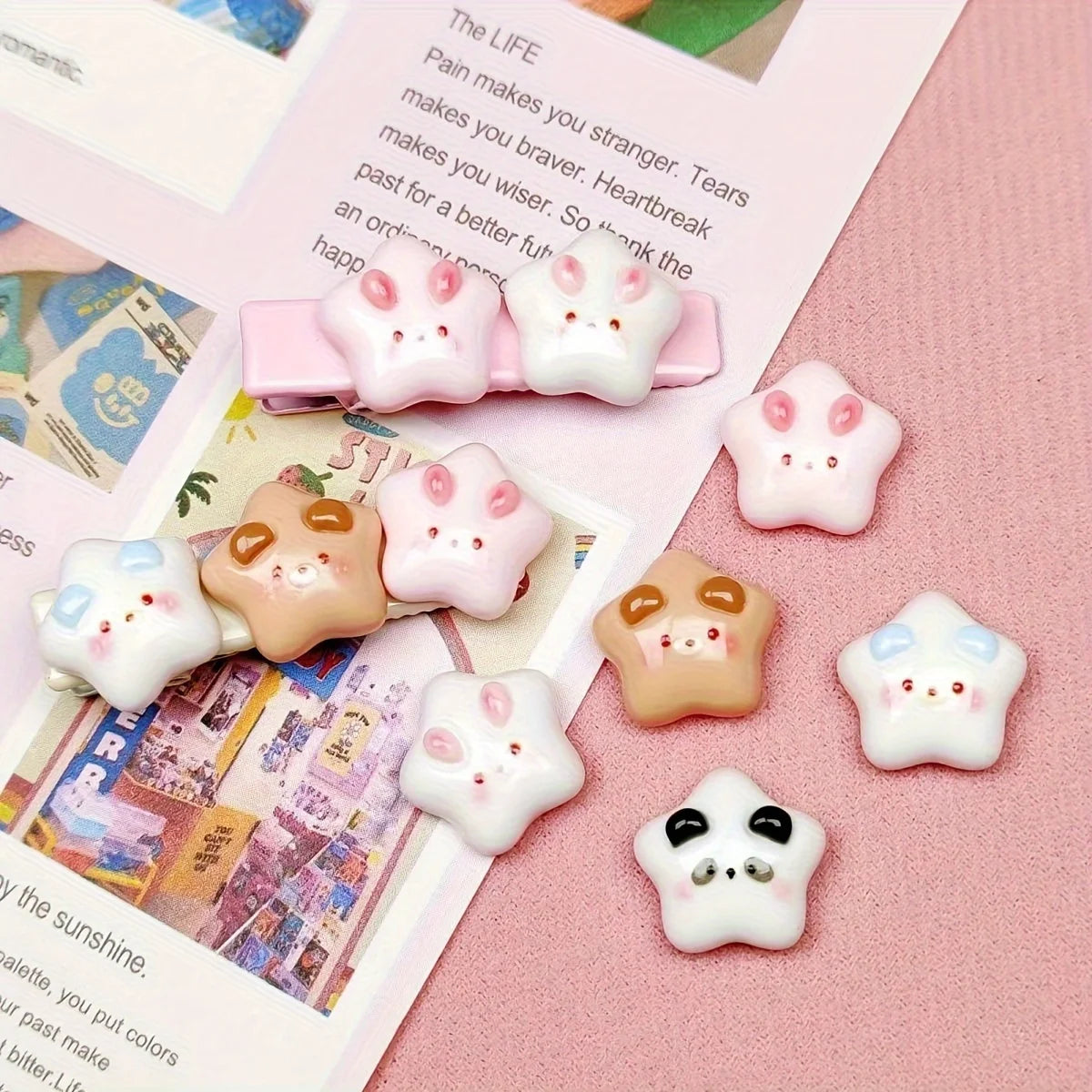 10/20/30pcs Mini Bright Rabbit Bear Five-pointed Star Resin Charms, Used for DIY Phone Case Hairpin Jewelry Making