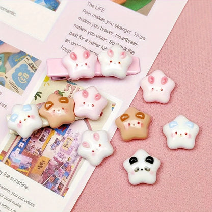 10/20/30pcs Mini Bright Rabbit Bear Five-pointed Star Resin Charms, Used for DIY Phone Case Hairpin Jewelry Making