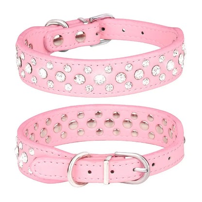 Pet collars for small dogs, pet collars, rhinestone PU collars for cats and dogs, adjustable to prevent pets from being lost