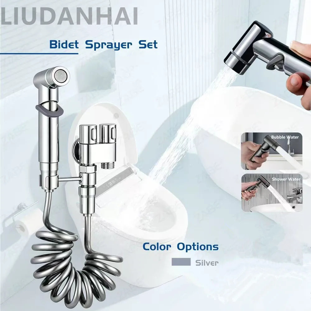 Handheld Bidet Sprayer Set Stainless Steel Spray Gun Shower Handheld Toilet Bidet Faucet Sprayer Shower Nozzle Self Cleaning