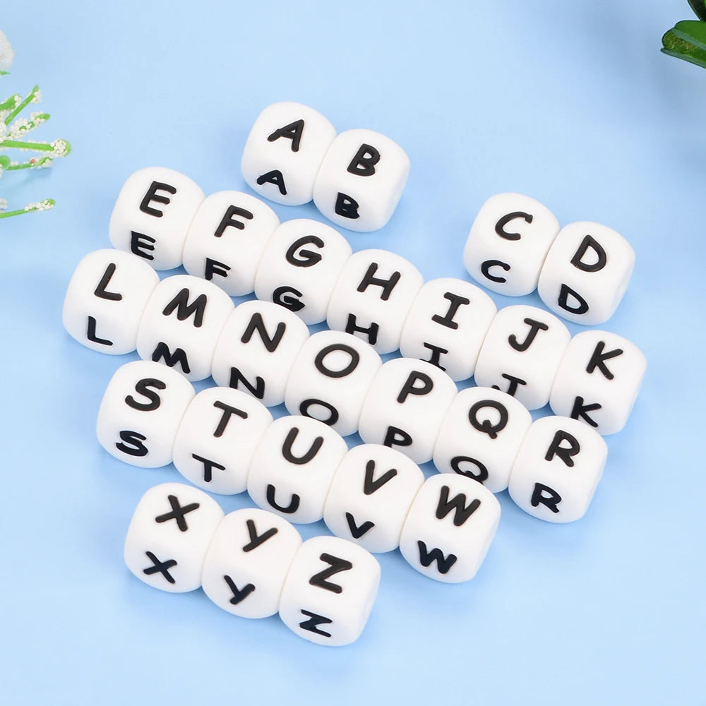 LOFCA 40PCS/Lot Alphabet 12mm Food Grade Letter Silicone Beads Baby Bead Pacifier Chain BPA Free  for Name Make DIY Necklace
