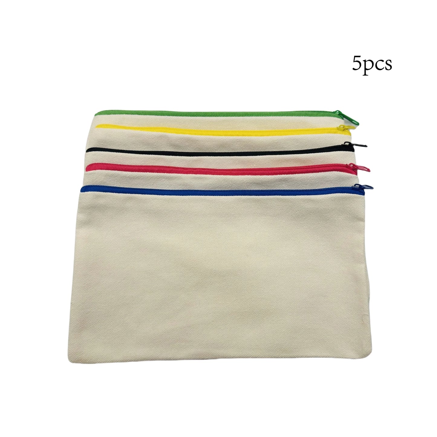 5pcs Blank Canvas Zipper Pouch Bulk, Makeup Bag Pencil Case For Cosmetic & DIY Crafts, Independence Day