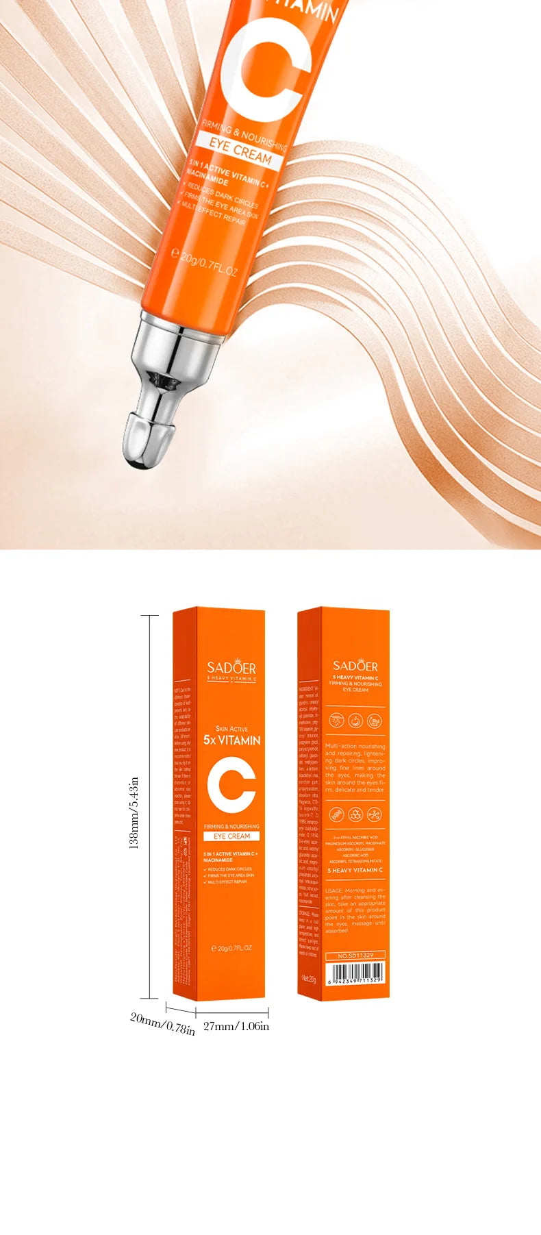 SADOER Vitamin C Eye Cream Anti Dark Circles Eyes Bags Remover Moisturizing Brightening Firming Skin Care Products for Eyes