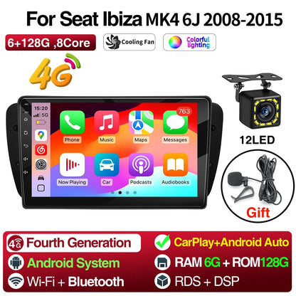 Android Car Radio for Seat Ibiza MK4 6J 2008-2015 Multimedia Player CarPlay Android Auto GPS Bluetooth WIFI Car Head Unit 9inch