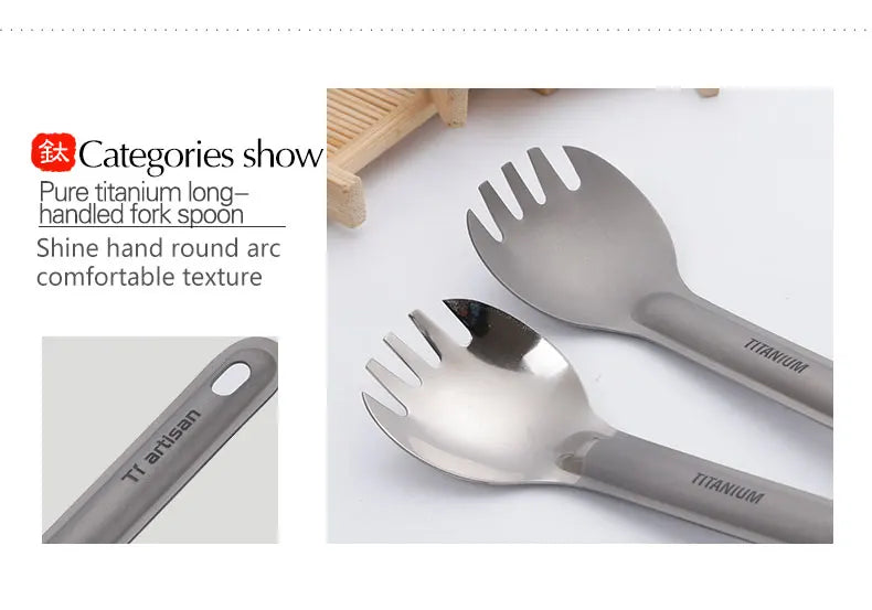 Tiartisan Titanium Long Handle Spork Spoon Cutlery Ultralight Tableware Outdoors Portable Dinnerware Camping Equipment