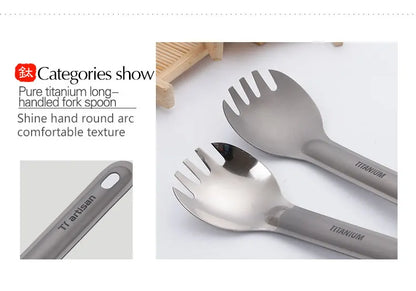 Tiartisan Titanium Long Handle Spork Spoon Cutlery Ultralight Tableware Outdoors Portable Dinnerware Camping Equipment