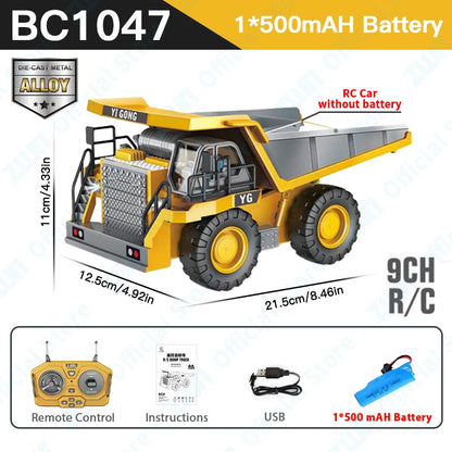 ZWN 2.4G Remote Control Excavator Dump Truck RC Model Car Toy Professional Alloy Plastic Simulation Construction Vehicle for Kid
