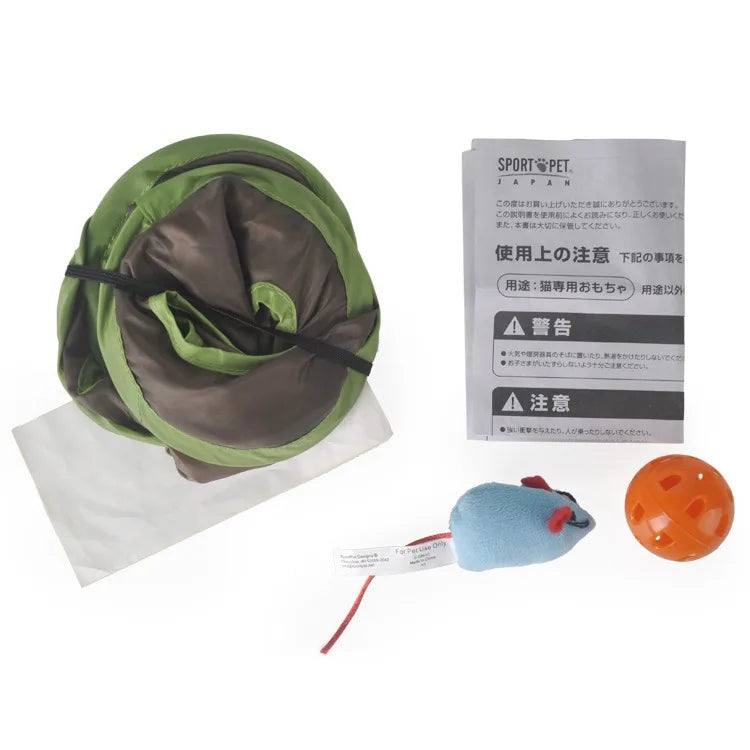 Cat Toy Folding Nine Hole Cloth Tunnel Plush Mouse Cat Grab Ball Bell Fun Decompression Convenient Storage of Pet Supplies