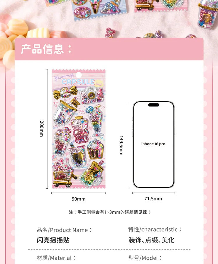 Kawaii Capsule Sparkling 3D Stickers Scrapbooking Diy Journal Stationery Sticker Cute Deco Art School Supplies
