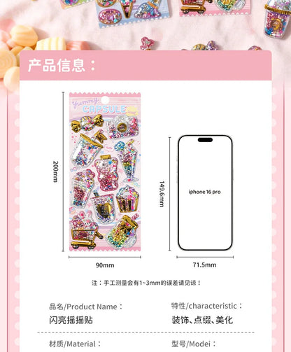 Kawaii Capsule Sparkling 3D Stickers Scrapbooking Diy Journal Stationery Sticker Cute Deco Art School Supplies
