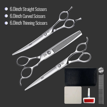Fenice 6//6.5/7/7.5 Inch Professional Pet Dogs Grooming Scissors Set Straight&Curved &Thinner&Chunker Shear Scissors
