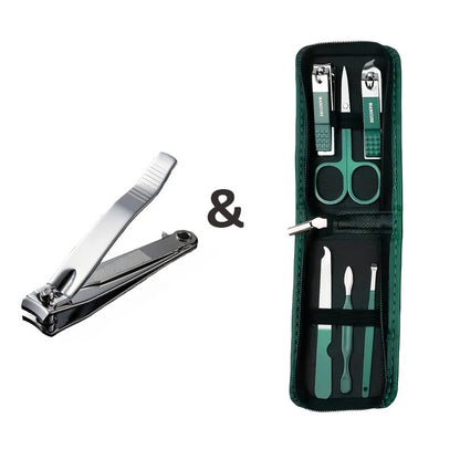 Green 6-18 Pcs Manicure Set With Leather Case Professional Foot And Face Care Tool Kits Stainless Steel Nail Clipper Sets Gift