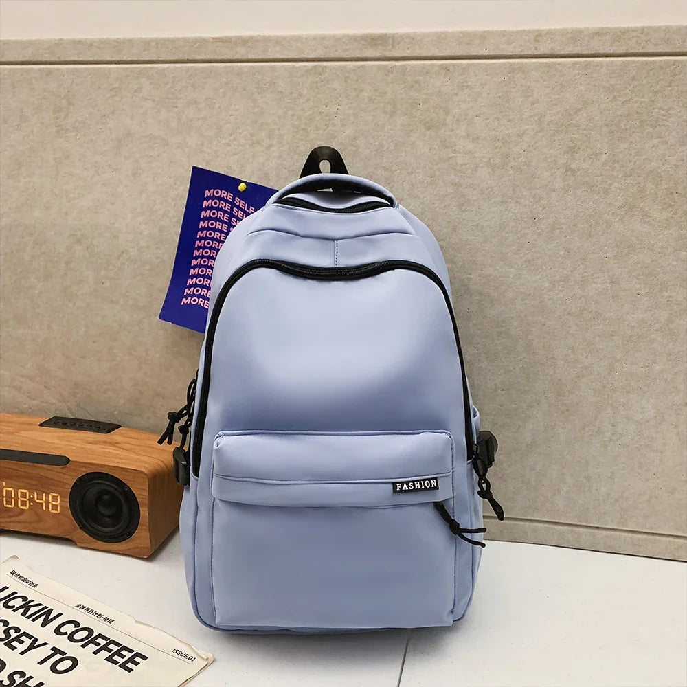 Large Capacity Solid Color Student Backpack Junior and High School Simple Black Travel Backpack