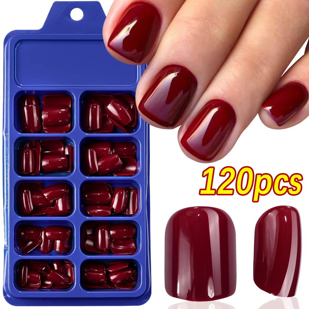 120Pcs 9-Colors French Fake Toenails Summer Short Sqaure Press On Toe Nails Tips Glossy Nude/Pink/Brown Full Cover False Toenail