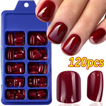 120Pcs 9-Colors French Fake Toenails Summer Short Sqaure Press On Toe Nails Tips Glossy Nude/Pink/Brown Full Cover False Toenail