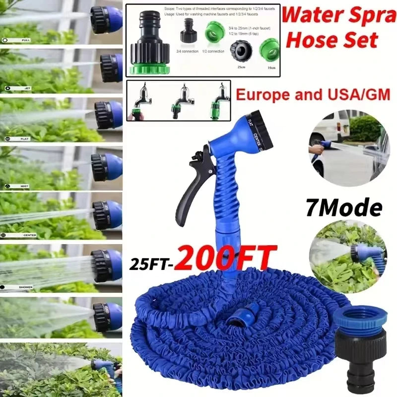 25FT-200FT Expandable Magic Hose Lightweight Design Durable Materials 7 Water Spraying Functions Gun Home Garden Watering Tools