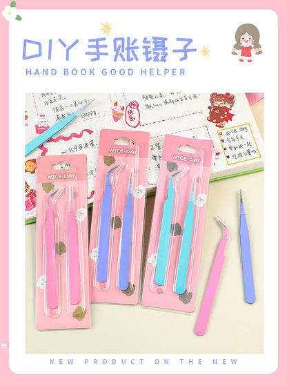 2pcs Tweezers Creative Macaroon Color Clip for DIY Decroative Journal Diary Scrapbook Sticker Tool Back To School Student Supply