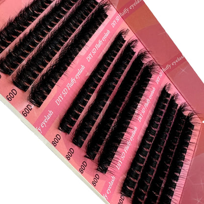 DIY 5D Fluffy Lash Clusters 60/80/100 Mixed Tray Thick Eyelash Clusters Wispy Individual Lashes Cluster Eyelash Extensions 12Row