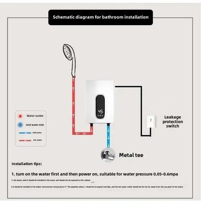 220V Instant Hot Water Heater Tankless Electric Compact for Bathroom Toilet Energy Saving On-Demand Solution