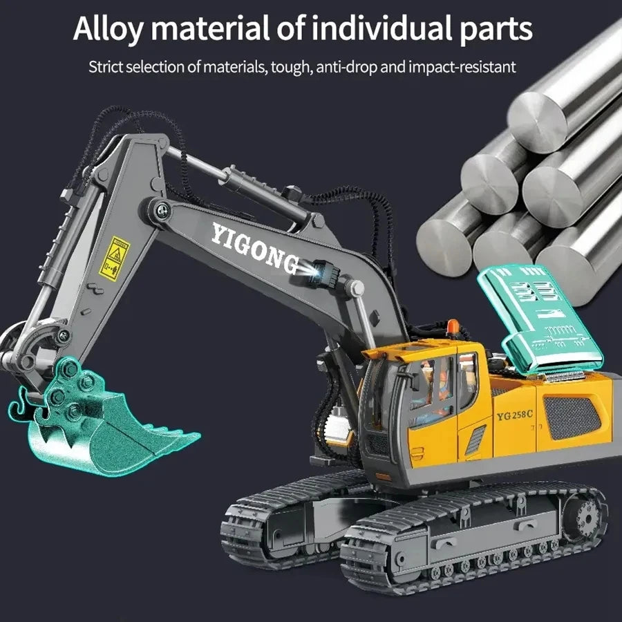 4WD Remote Control Excavator Toy Radio Controlled RC Dump Truck Vehicle Crawler Bulldozer Construction Buggy Light and Sound Car