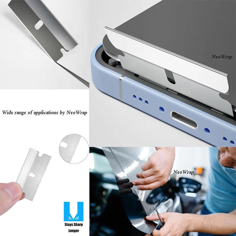 100Pcs Razor Scraper Blades Car Sticker Remover Window Glass Paint Scraper Cleaning Tool Steel Non Scratch Replacement Blades