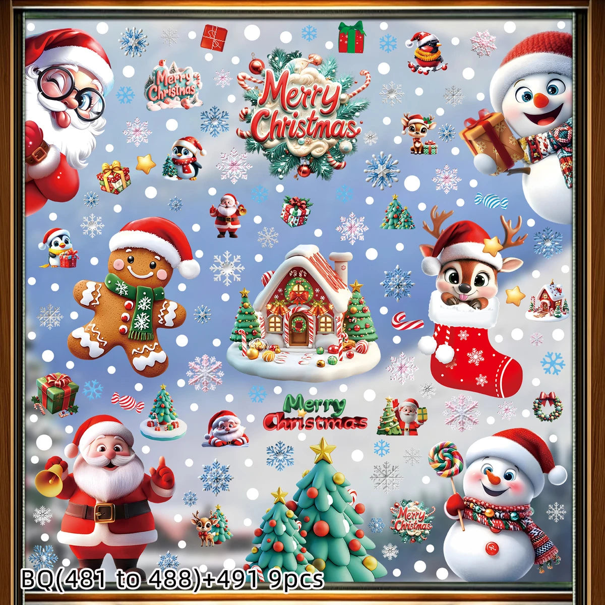 2025 Christmas Static Window Clings - Gingerbread Man Snowman Snowflake & Santa Claus Decals for Xmas Holiday Party Decorations