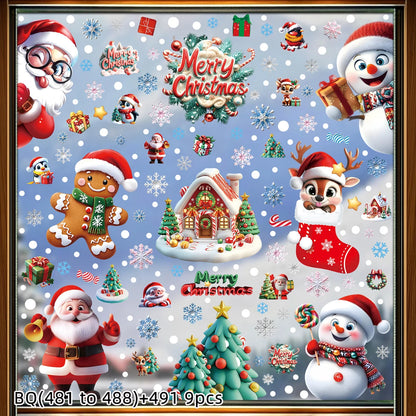 2025 Christmas Static Window Clings - Gingerbread Man Snowman Snowflake & Santa Claus Decals for Xmas Holiday Party Decorations
