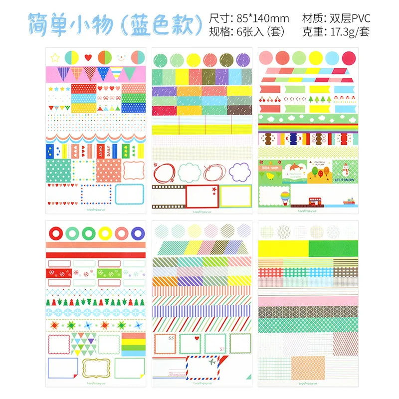 6Pieces/Set Transparent Pvc Waterproof Cartoon Sticker DIY Hand Account Decorative Stickers Kawaii Phone Cup Stickers