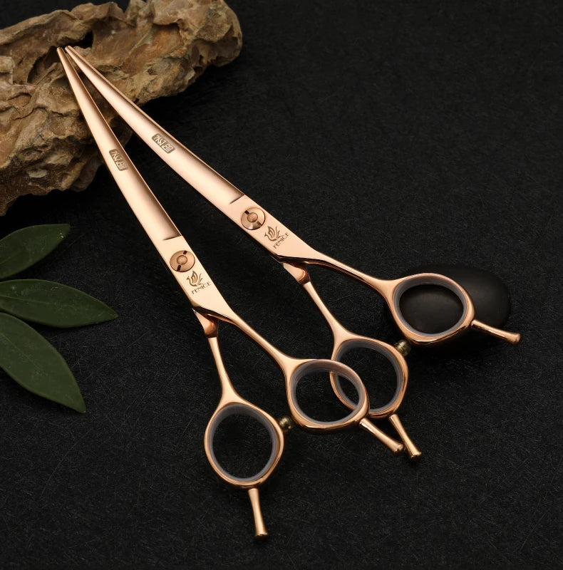 Fenice Professional 6.25/6.75 Inch Pet Curved Grooming Scissors serrated blade with saw Pet Scissors Shears for Dogs Cats JP440C