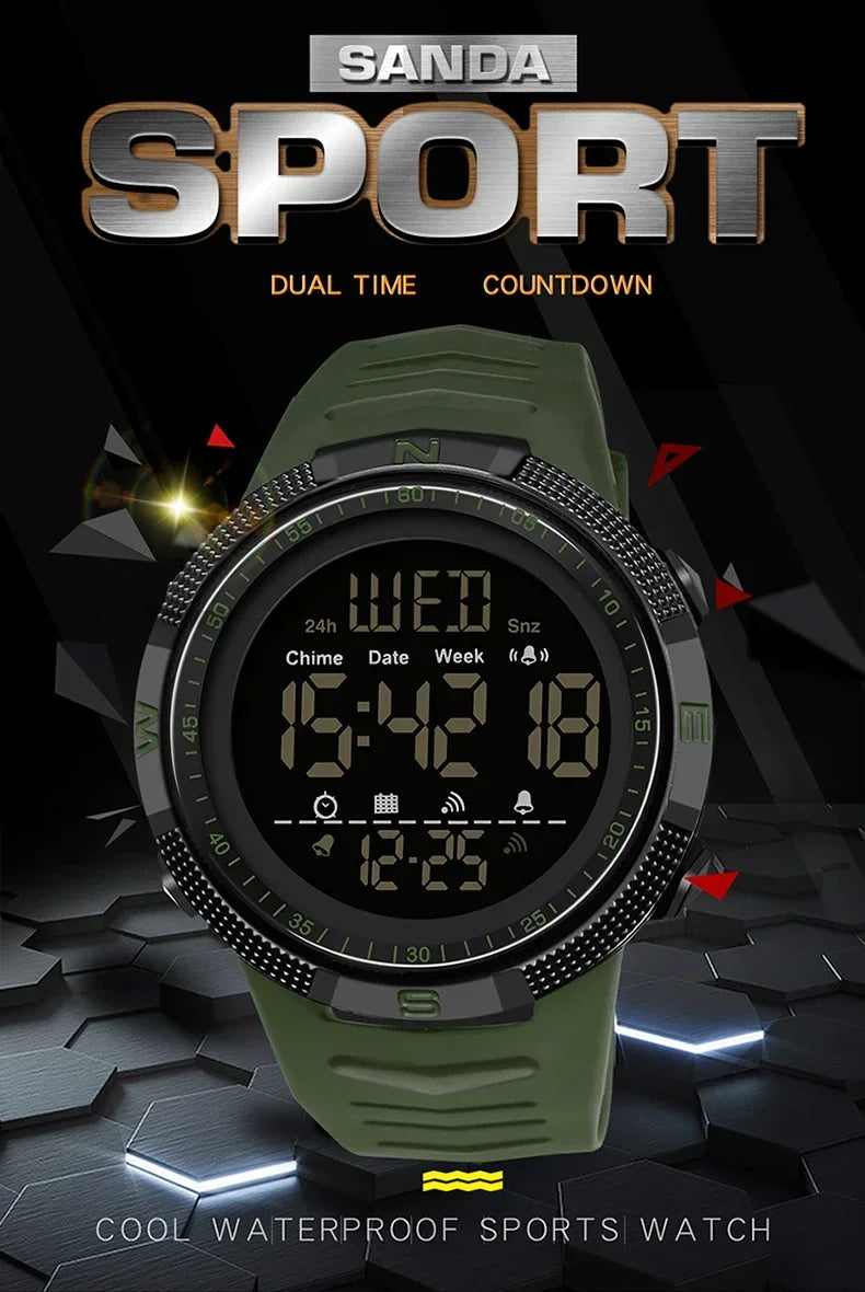 SANDA 6014 Countdown Waterproof Digital Mens Wristwatches Military Sport Watch for Men Clock Shockproof Relojes Para Hombre