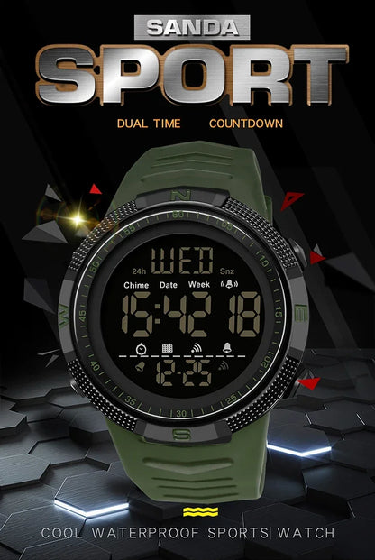 SANDA 6014 Countdown Waterproof Digital Mens Wristwatches Military Sport Watch for Men Clock Shockproof Relojes Para Hombre