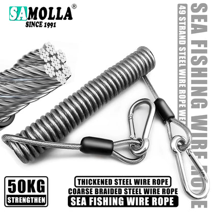 SAMOLLA Heavy-Duty Elastic Fishing Lanyard: Universal Stainless Steel Safety Rope, 1.5-3M Telescopic Secure Gear Tether