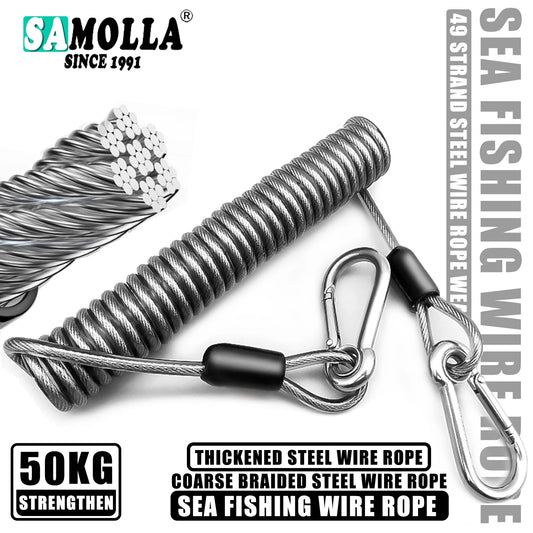 SAMOLLA Heavy-Duty Elastic Fishing Lanyard: Universal Stainless Steel Safety Rope, 1.5-3M Telescopic Secure Gear Tether