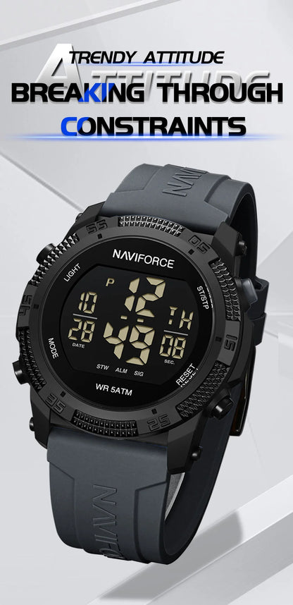 NAVIFORCE 7104 Sports Men's LCD Digital Leisure Date Week Alarm Clock Waterproof Silicone Strap Electronic Watch électronique