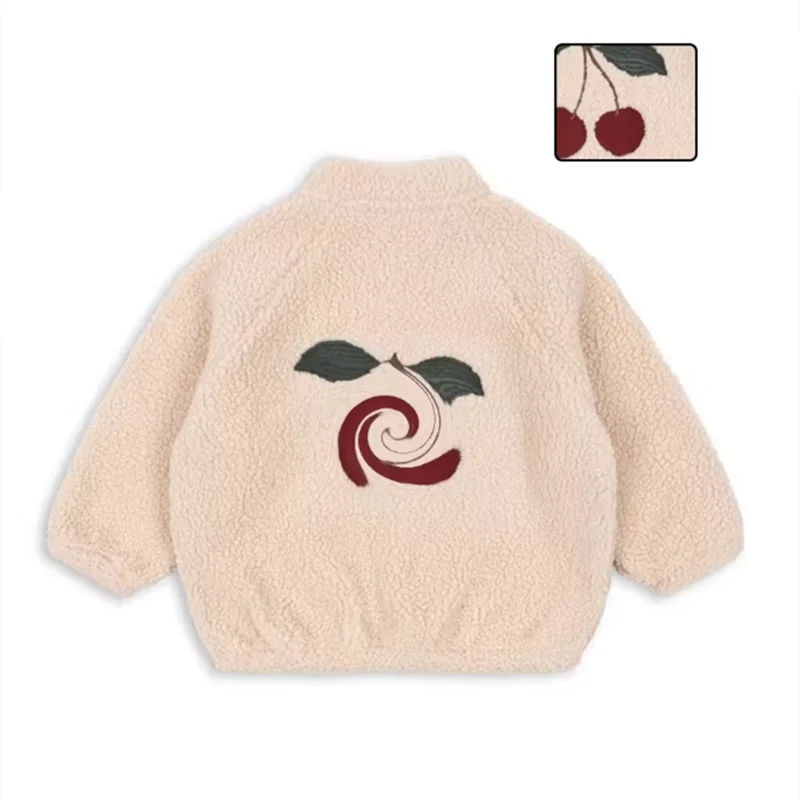 2026 KS Brand Winter Baby Girls Boys Lambswool Cherry Jackets Kids Clothes Boys Sequin Cartoon Outerwear Children's Coats 1-9Yrs
