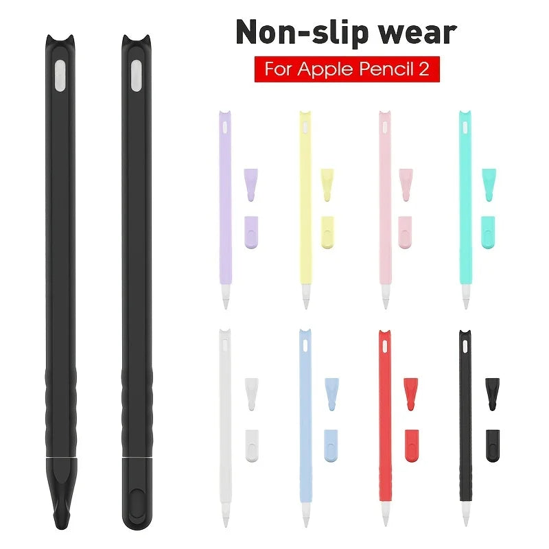 Good quality Cartoon silicone pen case for ApplePencil 2 generation Anti-slip and anti-drop tablet stylus case Solid color Cover