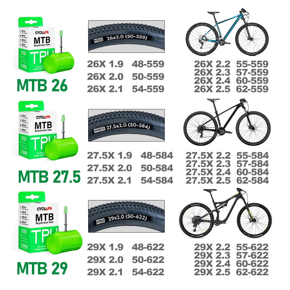 Ultralight Mountain Bike Inner Tube MTB 26 27.5 29 Inches Bicycle TPU Tire 45mm Metal French Presta Valve Anti-Oxidation CYCLAMI