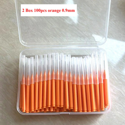 100/200 Pcs Box Interdental brush 0.6-1.5Mm Cleaning Between Teeth Oral Care Orthodontic I Shape Tooth Floss I-type push pull