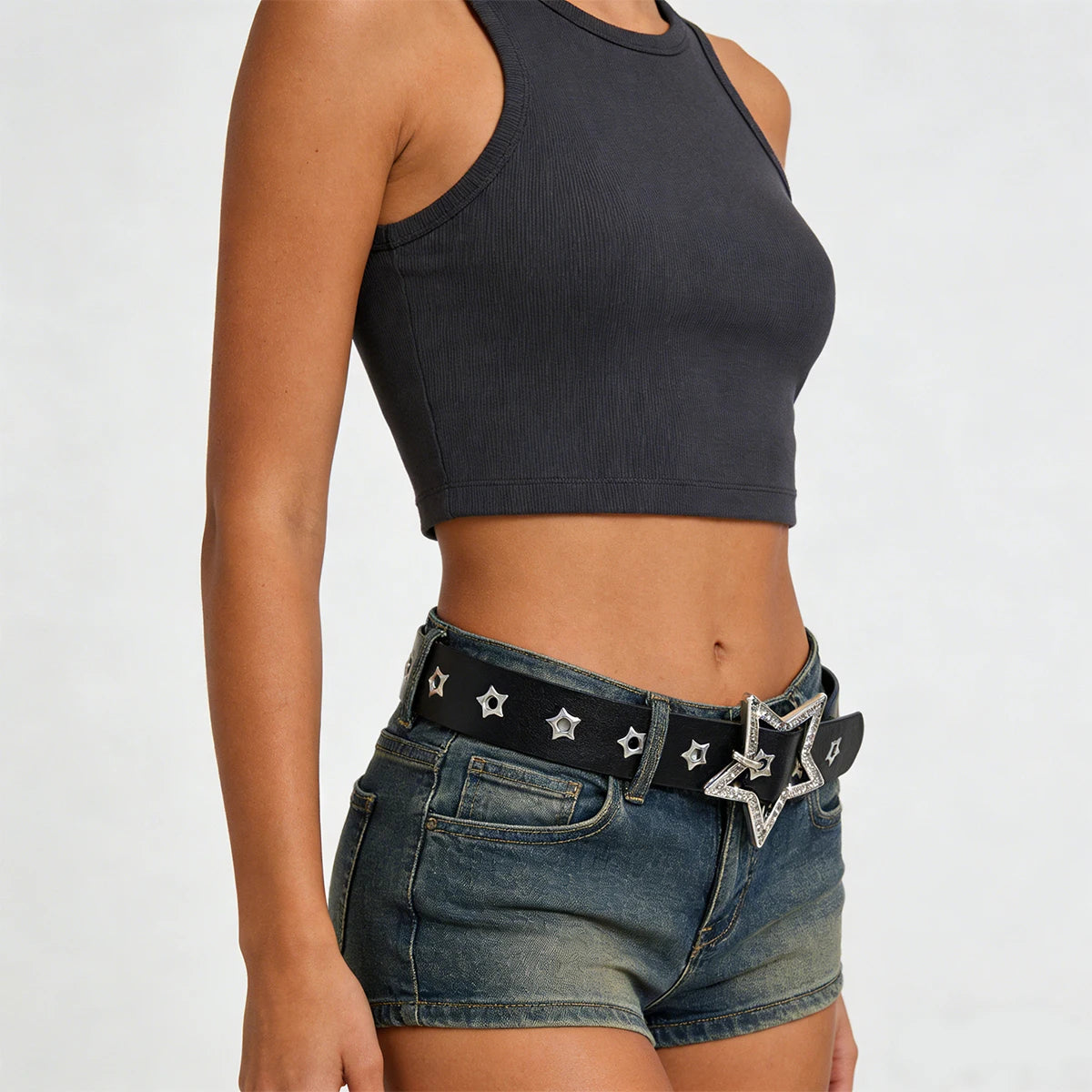 Fashion Punk style star buckle decorative belt with multiple holes small star shaped eyes multifunctional Jeans belt For Women