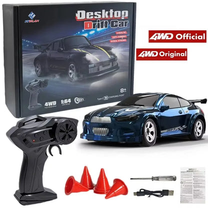 4WD Remote Control Desktop Car for Adults Kids 1/64 or 1/43 Mini Drift Racing High Speed RC Car with LED Lights Hobby Gift